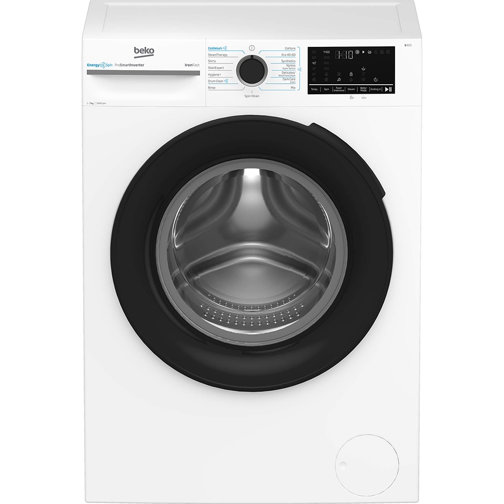 Masina de spalat rufe frontala BEKO BM3WFSU47415WB, EnergySpin, 7 kg, 1400rpm, Clasa A, alb