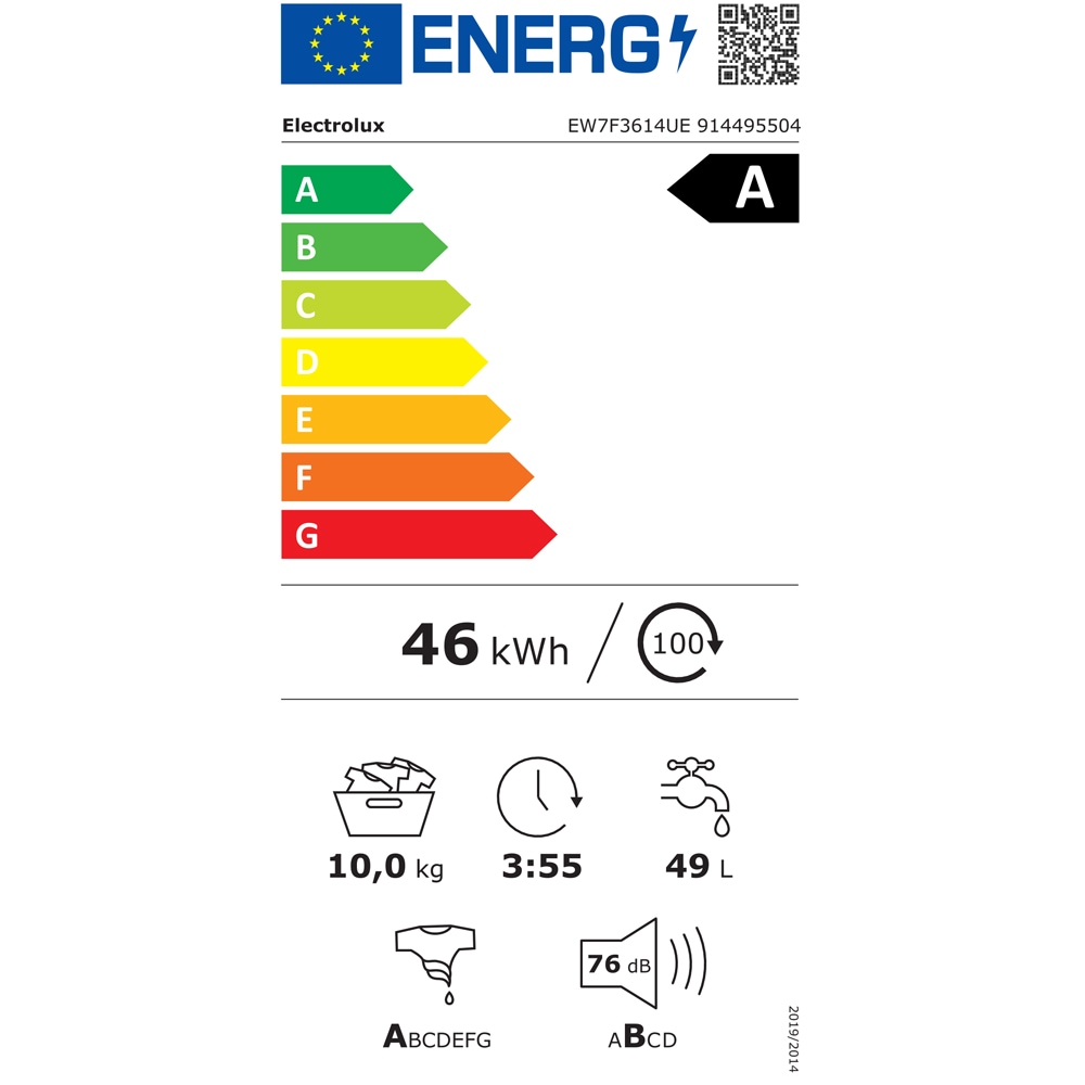 Masina de spalat rufe frontala ELECTROLUX SteamCare 700 EW7F3614UE, 10 kg, 1600rpm, Clasa A, alb