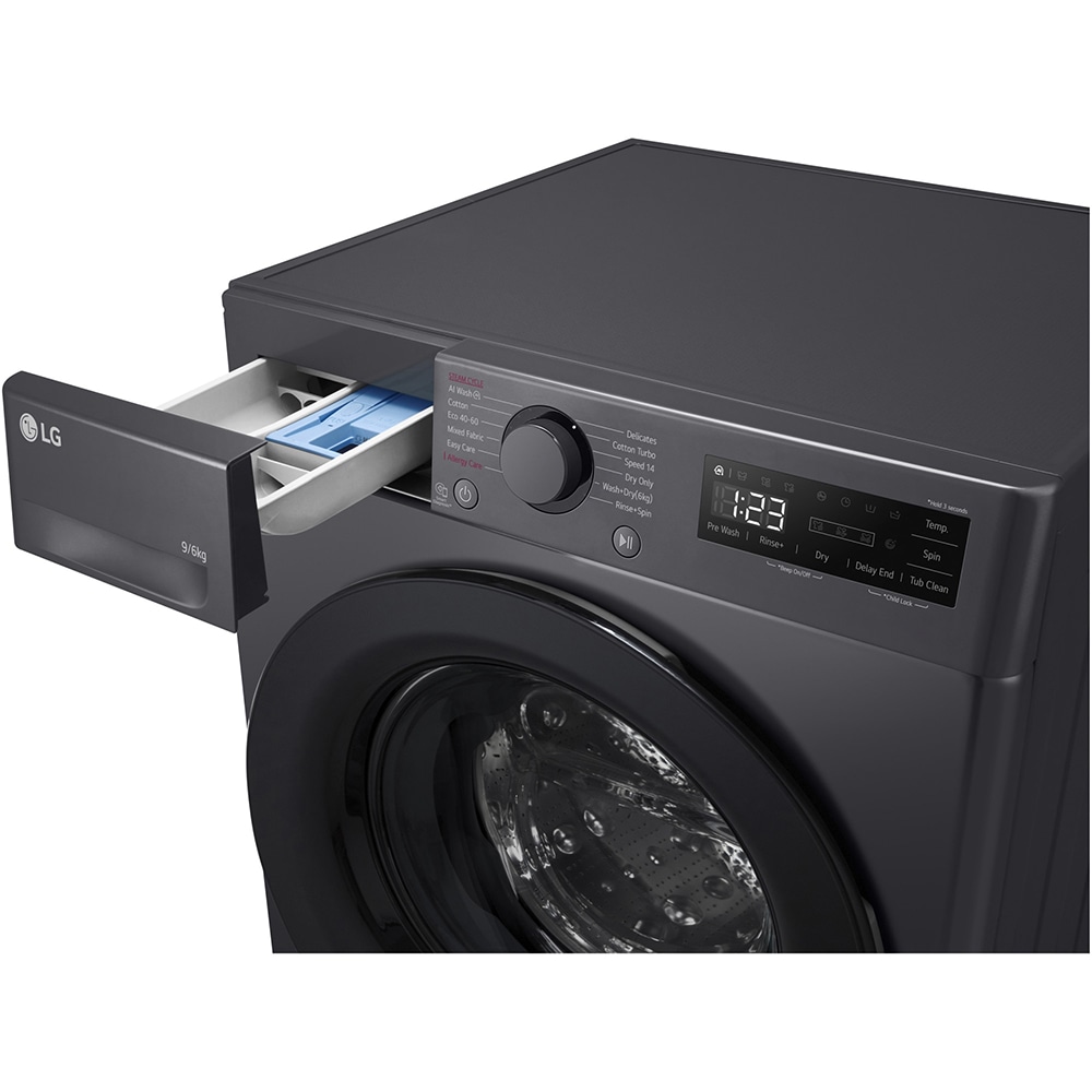Masina de spalat rufe frontala cu uscator LG F4DR509SBM, Steam, AI DD, 9/6 kg, 1400rpm, Clasa A/D, antracit