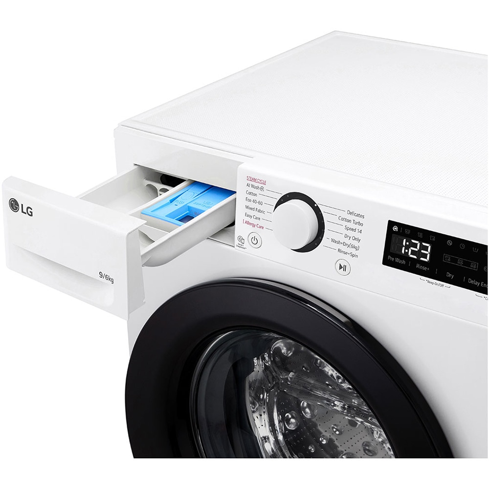 Masina de spalat rufe frontala cu uscator LG F4DR509SBW, Steam, AI DD, 9/6 kg, 1400rpm, Clasa A/D, alb
