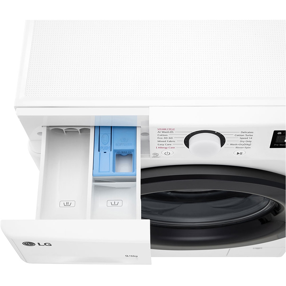 Masina de spalat rufe frontala cu uscator LG F4DR509SBW, Steam, AI DD, 9/6 kg, 1400rpm, Clasa A/D, alb