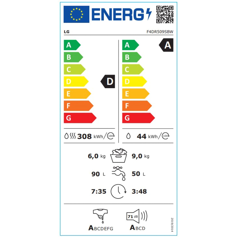 Masina de spalat rufe frontala cu uscator LG F4DR509SBW, Steam, AI DD, 9/6 kg, 1400rpm, Clasa A/D, alb