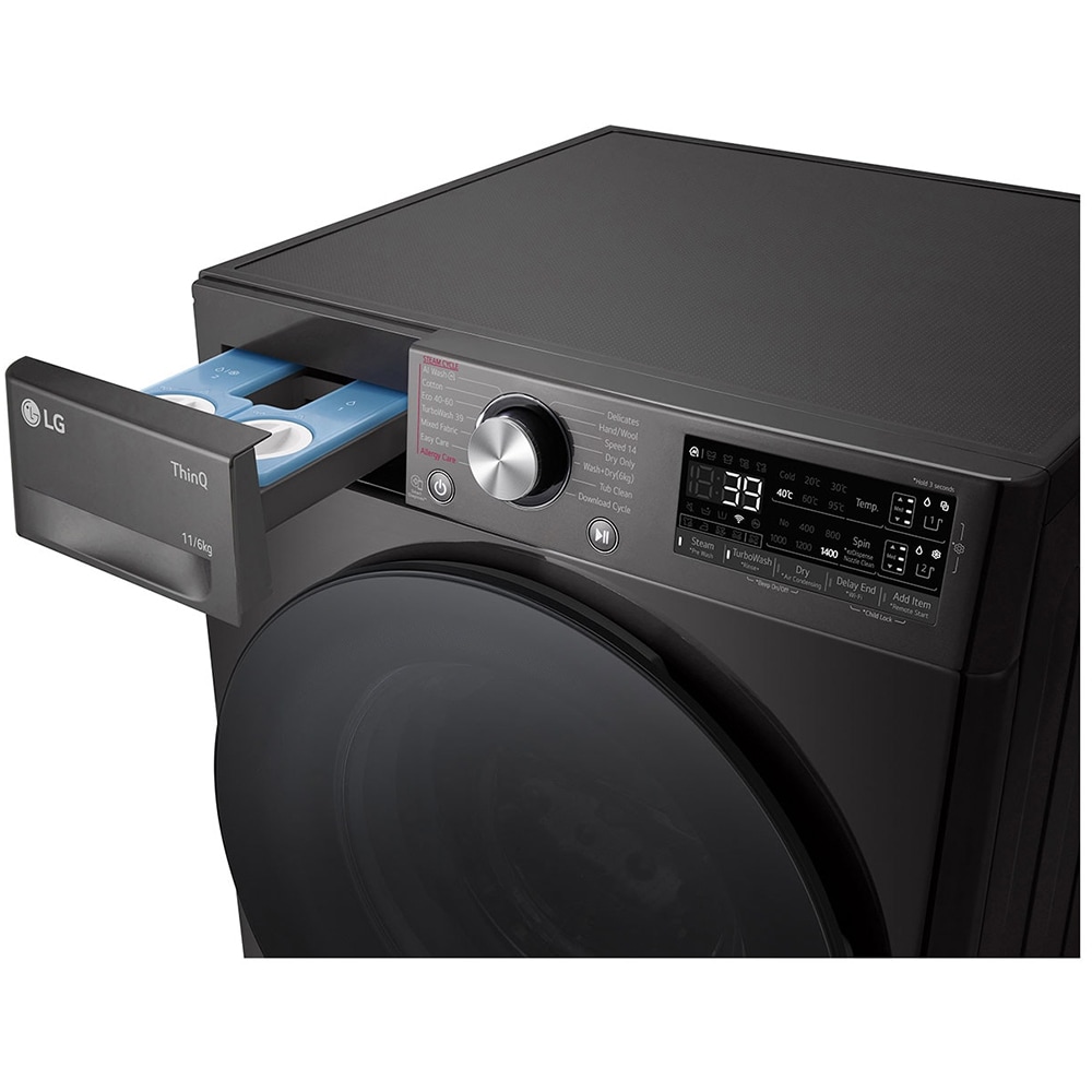 Masina de spalat rufe frontala cu uscator LG F4DR711S2BA, Steam, AI DD, 11/6 kg, 1400rpm, Clasa A/D, antracit