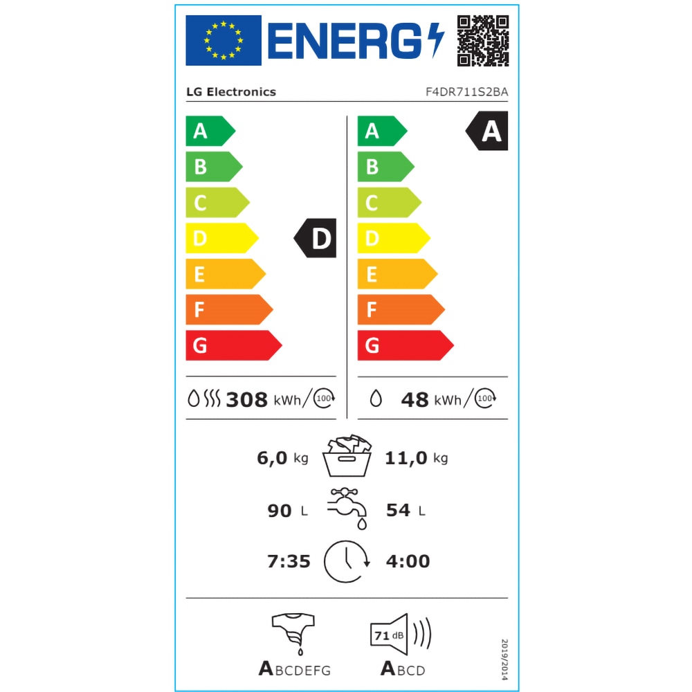 Masina de spalat rufe frontala cu uscator LG F4DR711S2BA, Steam, AI DD, 11/6 kg, 1400rpm, Clasa A/D, antracit