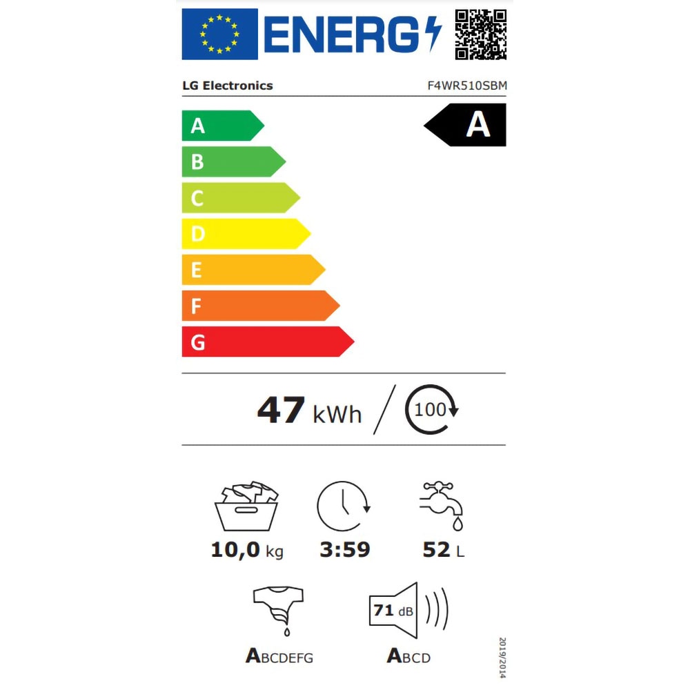 Masina de spalat rufe frontala LG F4WR510SBM, AI Direct Drive, 10 kg, 1400rpm, Clasa A, negru