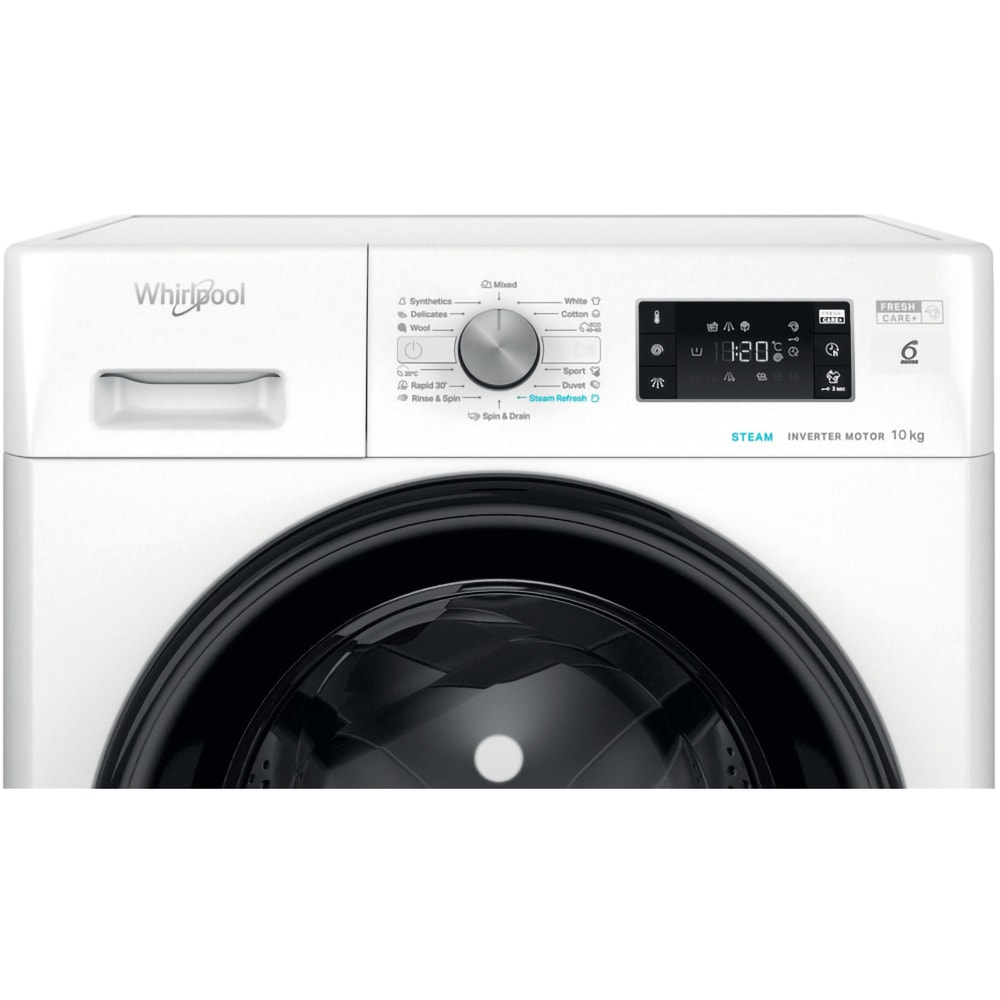 Masina de spalat rufe frontala WHIRLPOOL FFB 10489 BV EE, Steam, 6th Sense, 10 kg, 1400rpm, Clasa A, alb