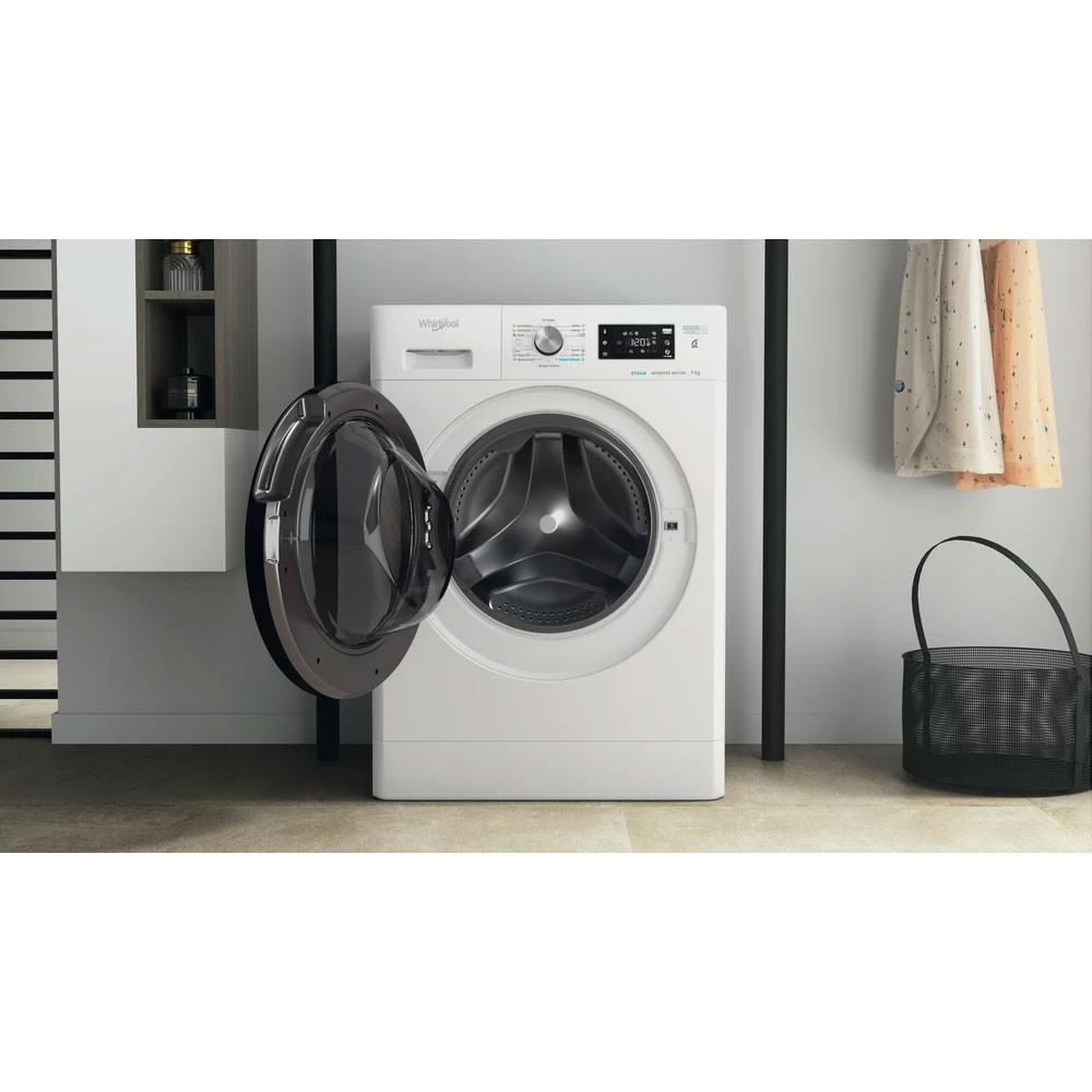 Masina de spalat rufe frontala WHIRLPOOL FFB 7259 BV EE, Steam, 6th Sense, 7 kg, 1200rpm, Clasa B, alb