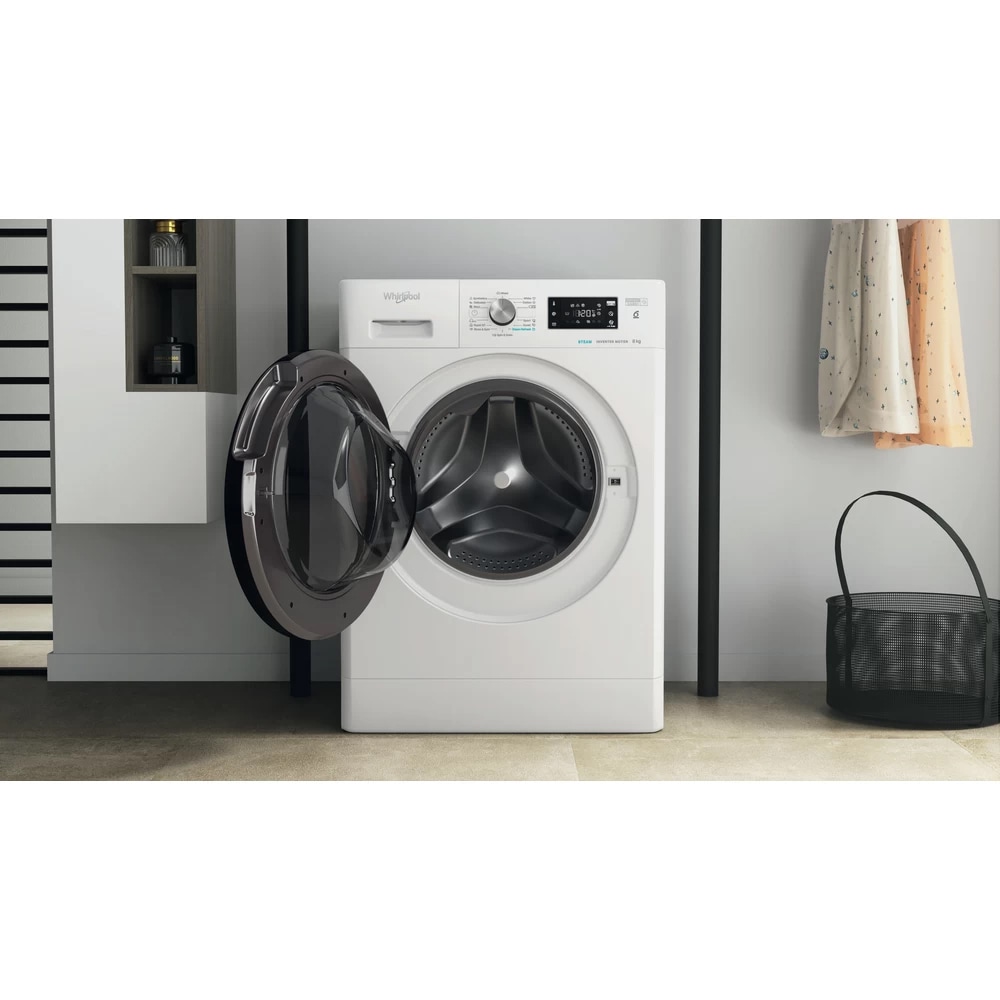 Masina de spalat rufe frontala WHIRLPOOL FFB 8458 BV EE, Steam, 6th Sense, 8 kg, 1400rpm, Clasa B, alb