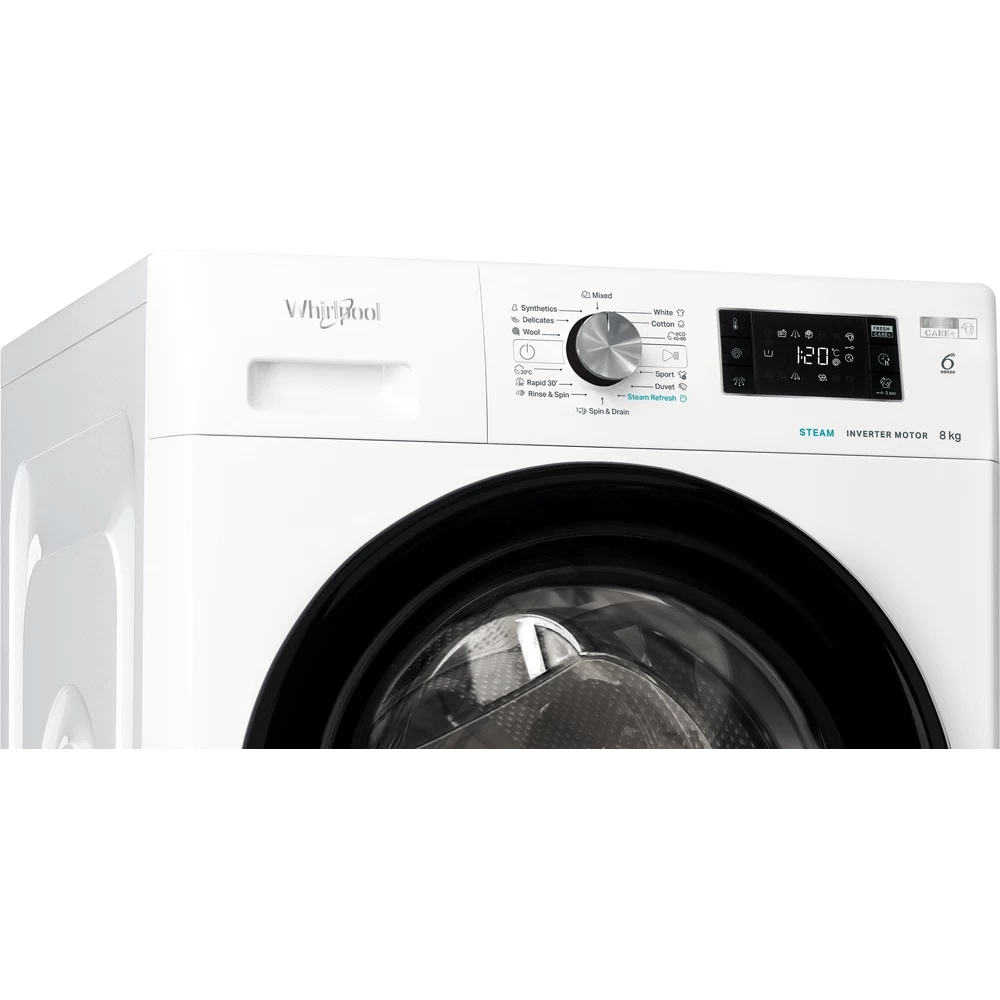 Masina de spalat rufe frontala WHIRLPOOL FFB 8458 BV EE, Steam, 6th Sense, 8 kg, 1400rpm, Clasa B, alb