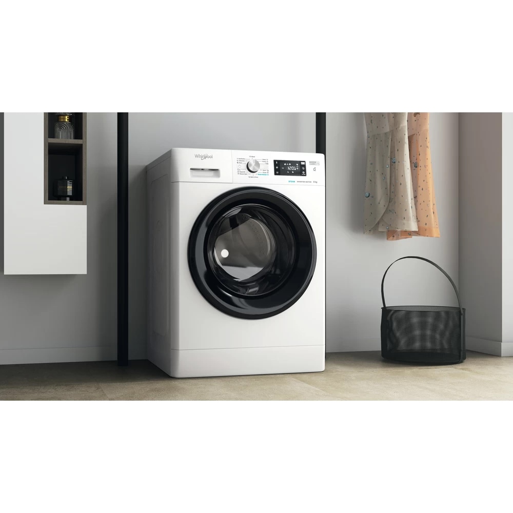 Masina de spalat rufe frontala WHIRLPOOL FFB 8458 BV EE, Steam, 6th Sense, 8 kg, 1400rpm, Clasa B, alb