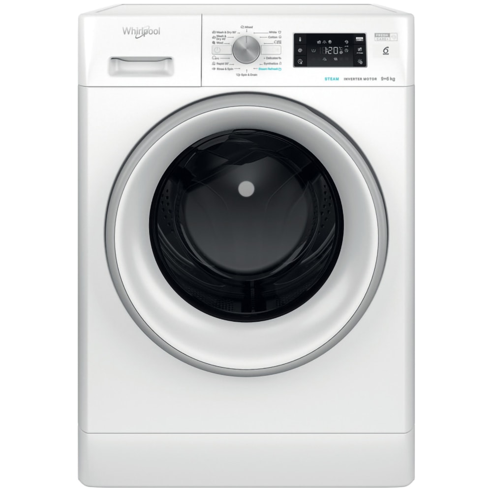 Masina de spalat rufe frontala cu uscator WHIRLPOOL FFWDB 964489 SV EE, 6th Sense, 9/6 kg, 1400rpm, Clasa A/C, alb