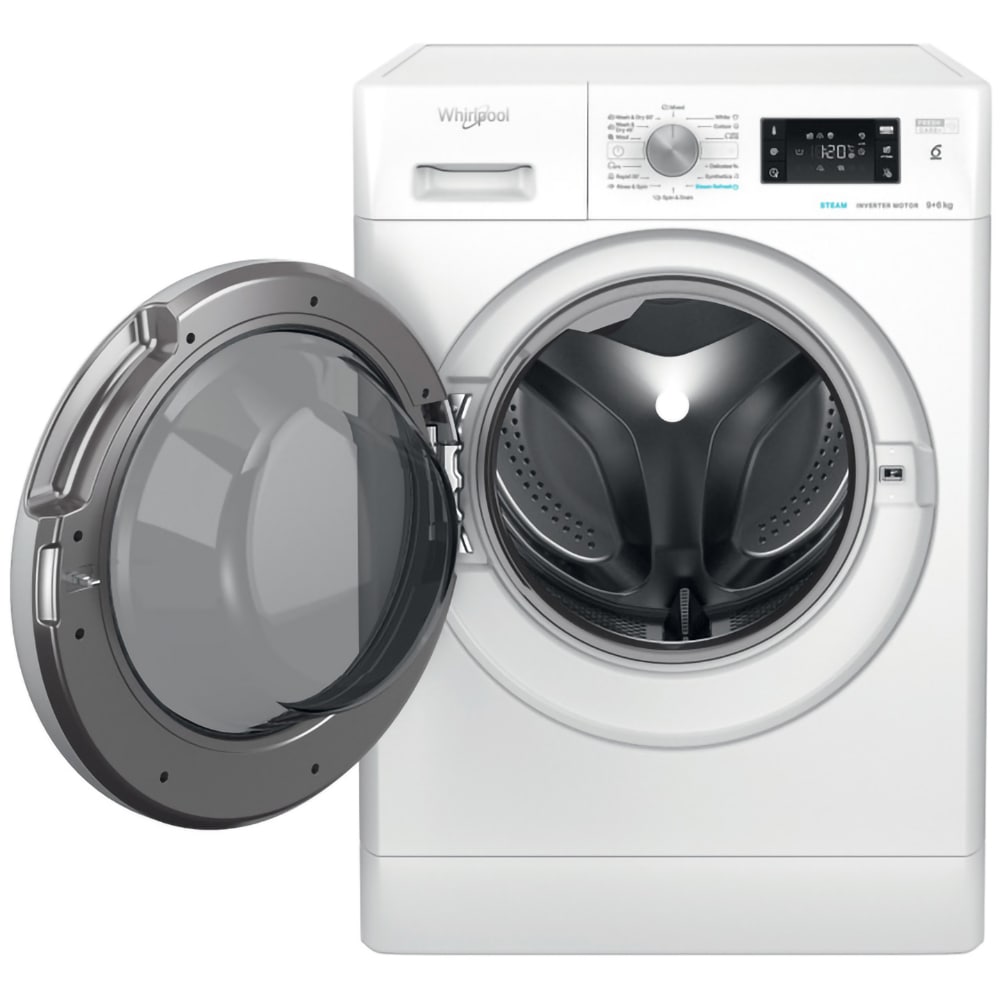 Masina de spalat rufe frontala cu uscator WHIRLPOOL FFWDB 964489 SV EE, 6th Sense, 9/6 kg, 1400rpm, Clasa A/C, alb