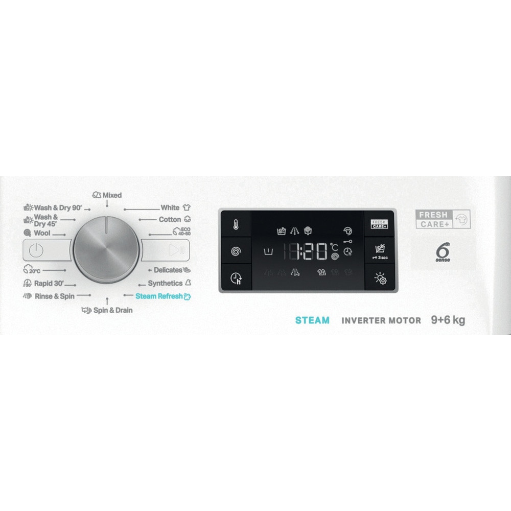 Masina de spalat rufe frontala cu uscator WHIRLPOOL FFWDB 964489 SV EE, 6th Sense, 9/6 kg, 1400rpm, Clasa A/C, alb