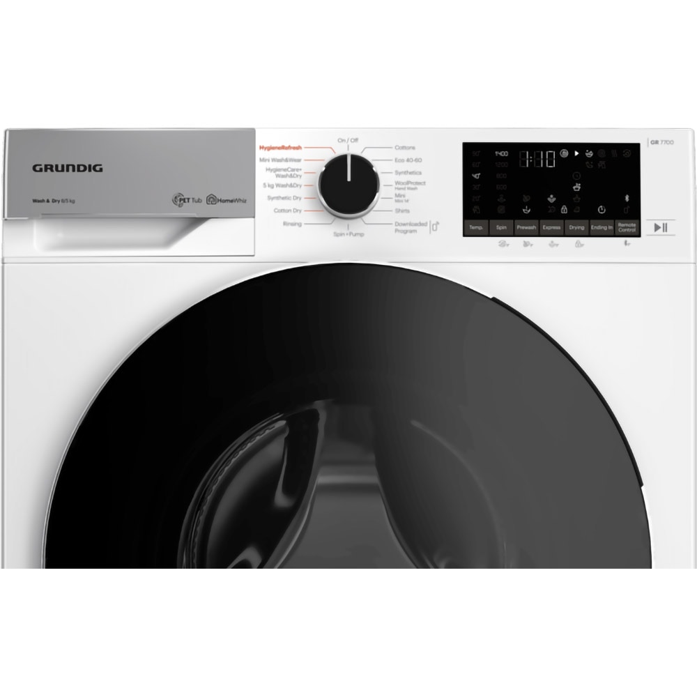 Masina de spalat rufe frontala cu uscator GRUNDIG GD7P58447W, HomeWhiz, 8/5 kg, 1400 rpm, Clasa A/D, alb