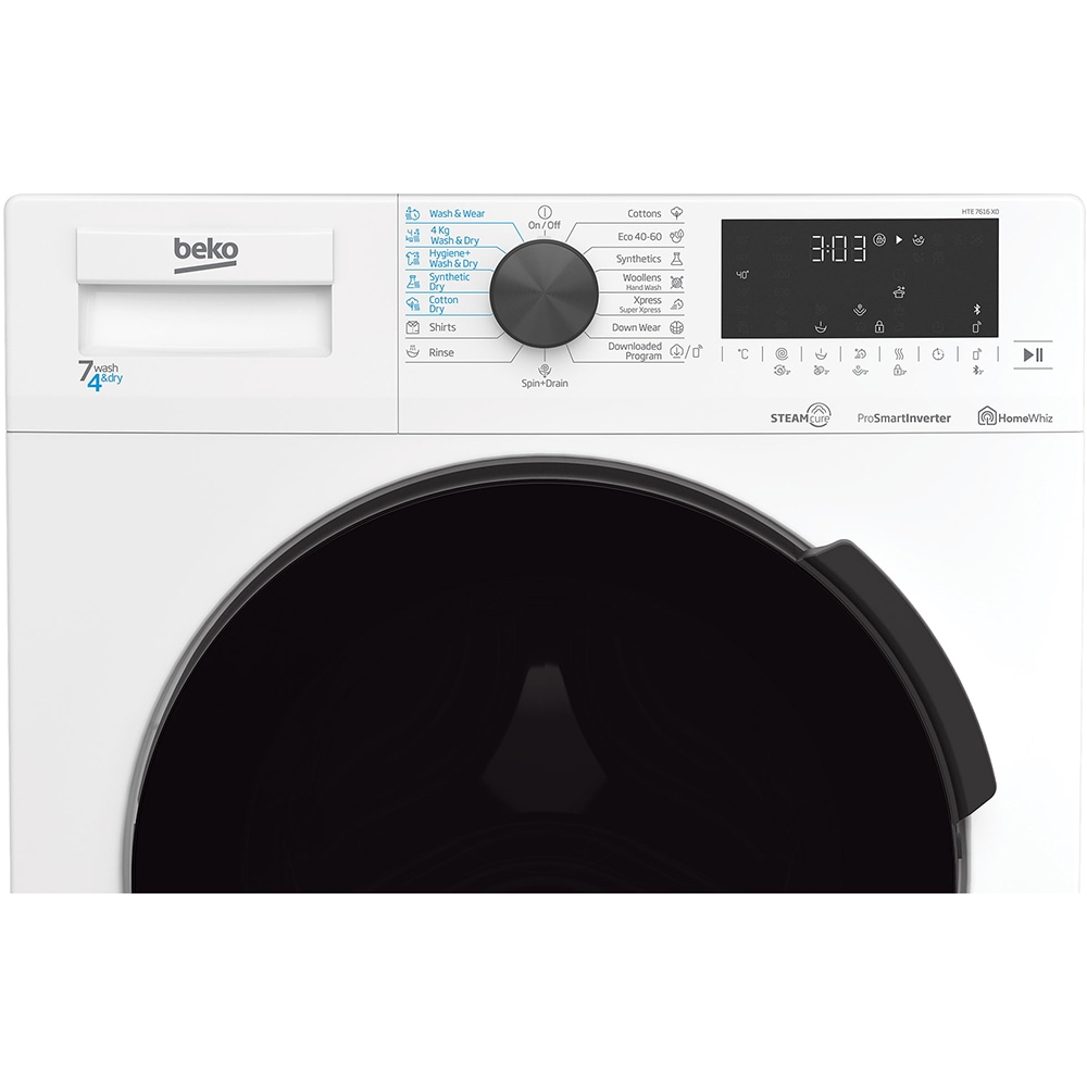 Masina de spalat rufe frontala cu uscator BEKO HTE7616X0, 7/4 kg, 1200rpm, Clasa D/E, alb