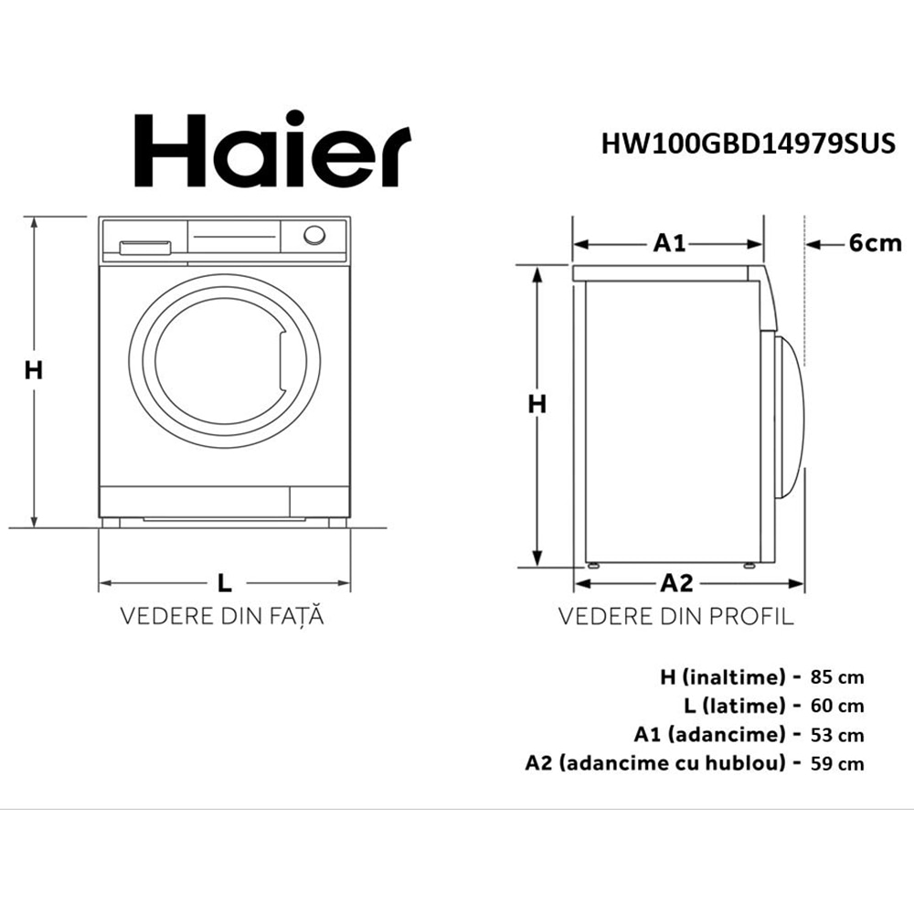 Masina de spalat rufe frontala HAIER HW100G-BD14979, 10 kg, 1400rpm, Clasa A, antracit