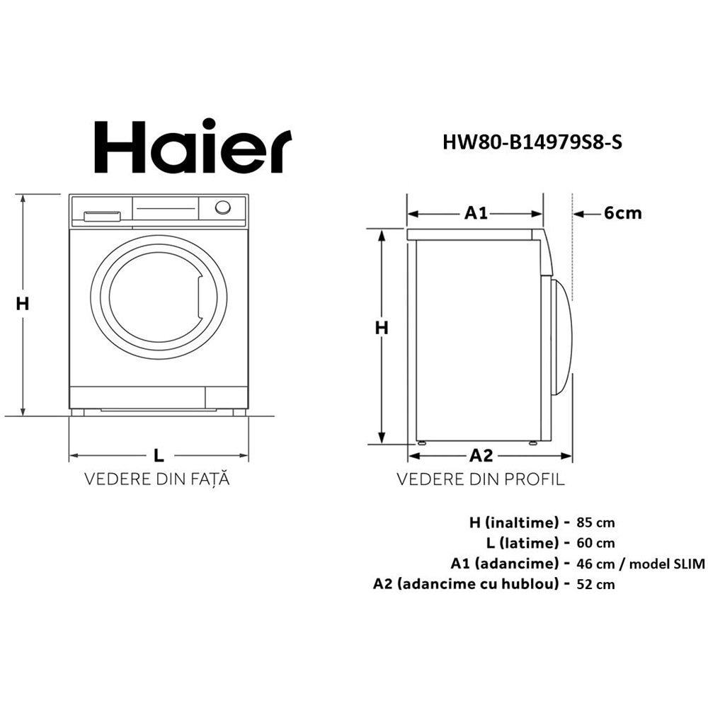 Masina de spalat rufe frontala slim HAIER HW80-B14979S8, 8 kg, 1400rpm, Clasa A, antracit