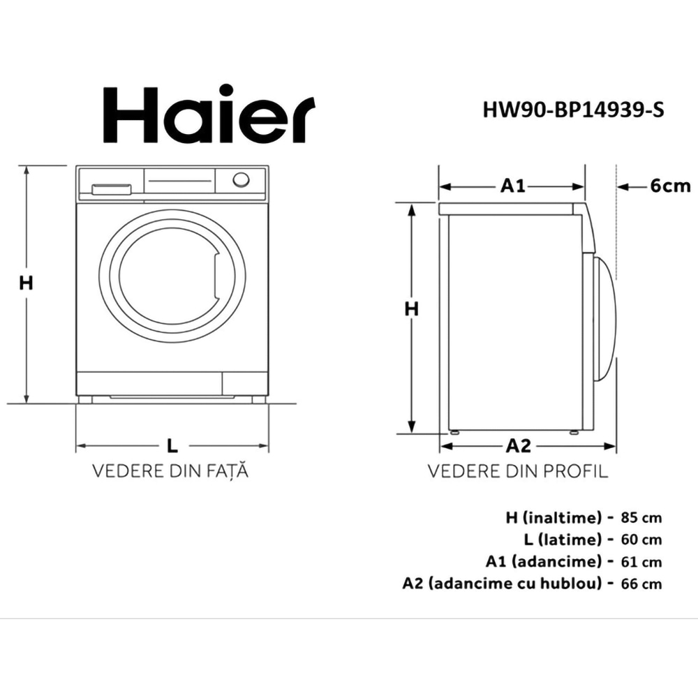 Masina de spalat rufe frontala HAIER HW90-BP14939, Steam, 9 kg, 1400rpm, Clasa A, alb