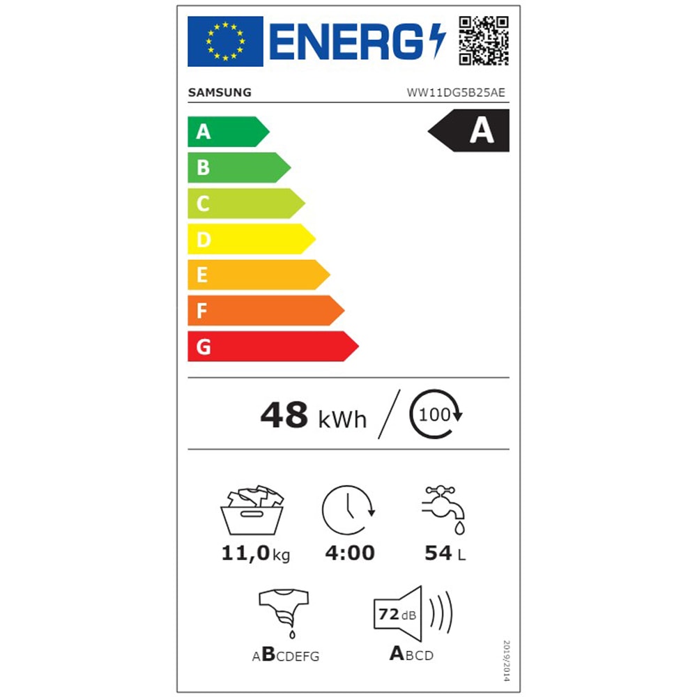 Masina de spalat rufe frontala SAMSUNG WW11DG5B25AELE, AI EcoBubble, 11 kg, 1400rpm, Clasa A, alb