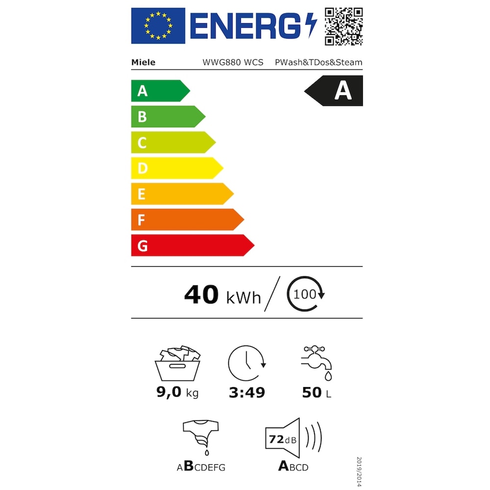 Masina de spalat rufe frontala MIELE WWG880 WCS PWash&TDos, SteamCare, 9 kg, 1400rpm, Clasa A, Wi-Fi, alb