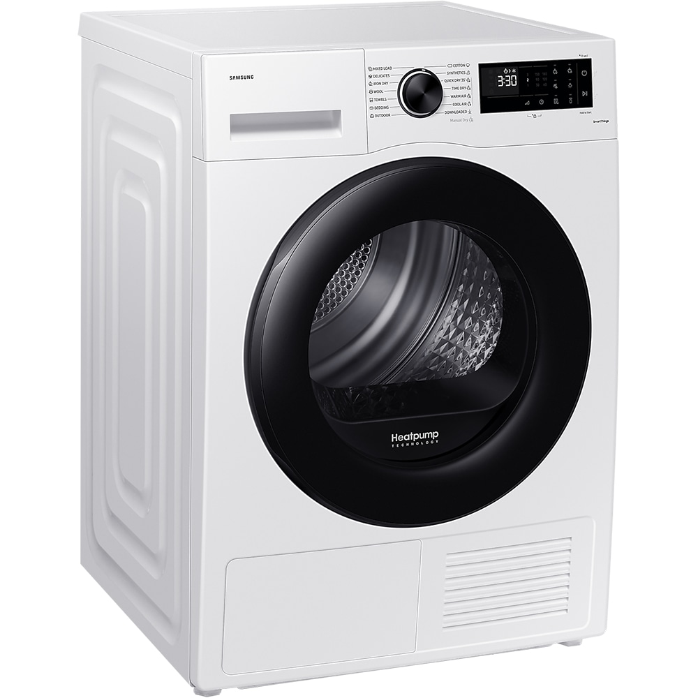 Uscator de rufe SAMSUNG DV90CGC0A0AELE, Pompa de caldura, AI Control, 9 kg, 14 programe, Clasa A++, alb
