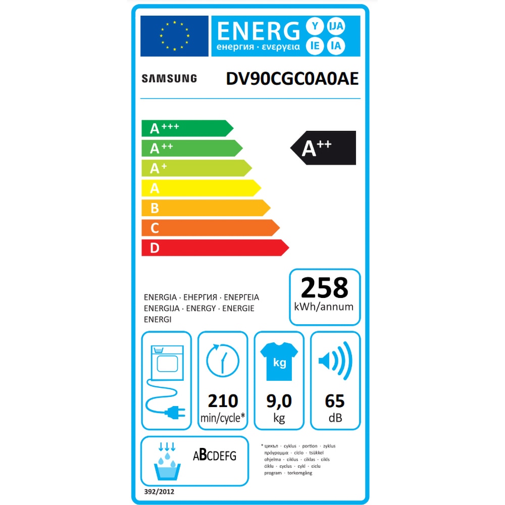 Uscator de rufe SAMSUNG DV90CGC0A0AELE, Pompa de caldura, AI Control, 9 kg, 14 programe, Clasa A++, alb