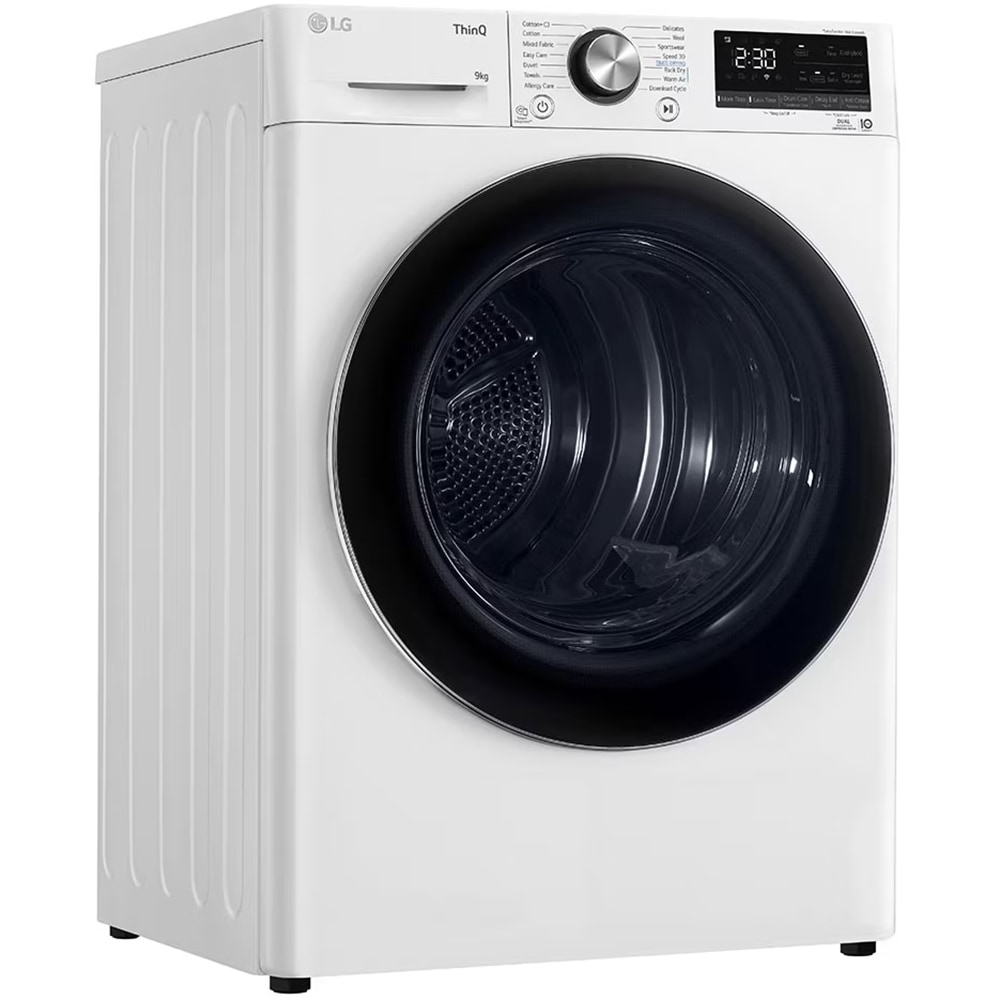 Uscator de rufe LG RH90V9AV2N, SmartThinQ, Condensare si pompa de caldura, 9Kg, 15 programe, Clasa A+++, alb