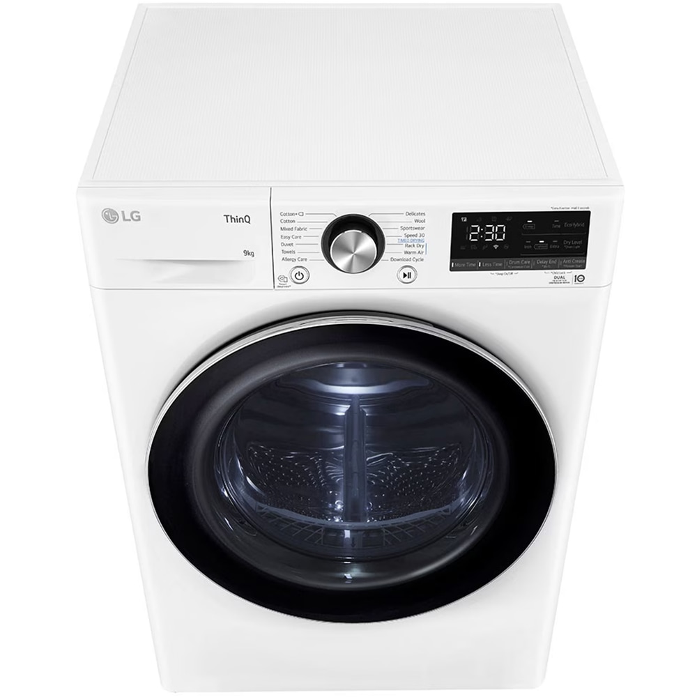 Uscator de rufe LG RH90V9AV2N, SmartThinQ, Condensare si pompa de caldura, 9Kg, 15 programe, Clasa A+++, alb