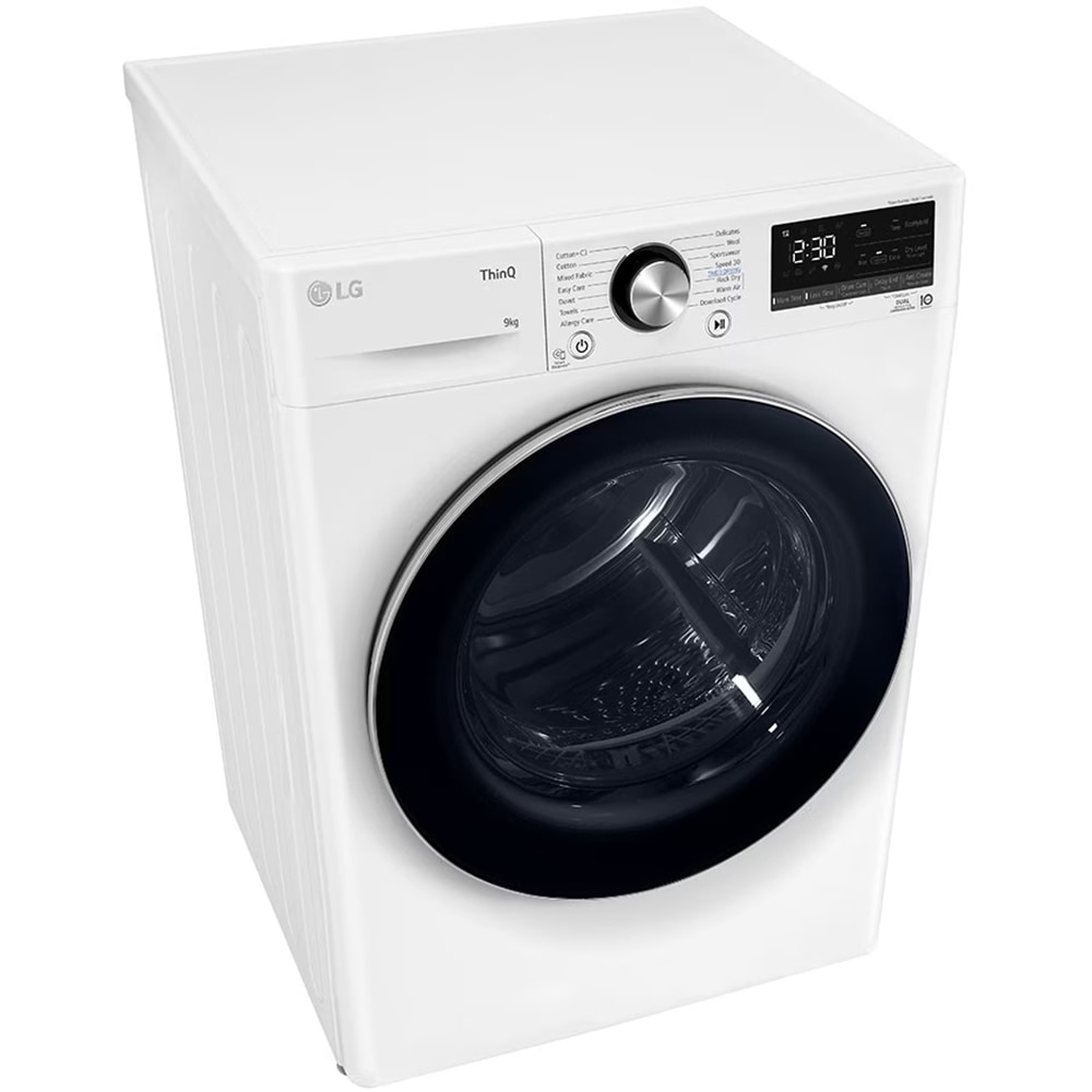 Uscator de rufe LG RH90V9AV2N, SmartThinQ, Condensare si pompa de caldura, 9Kg, 15 programe, Clasa A+++, alb