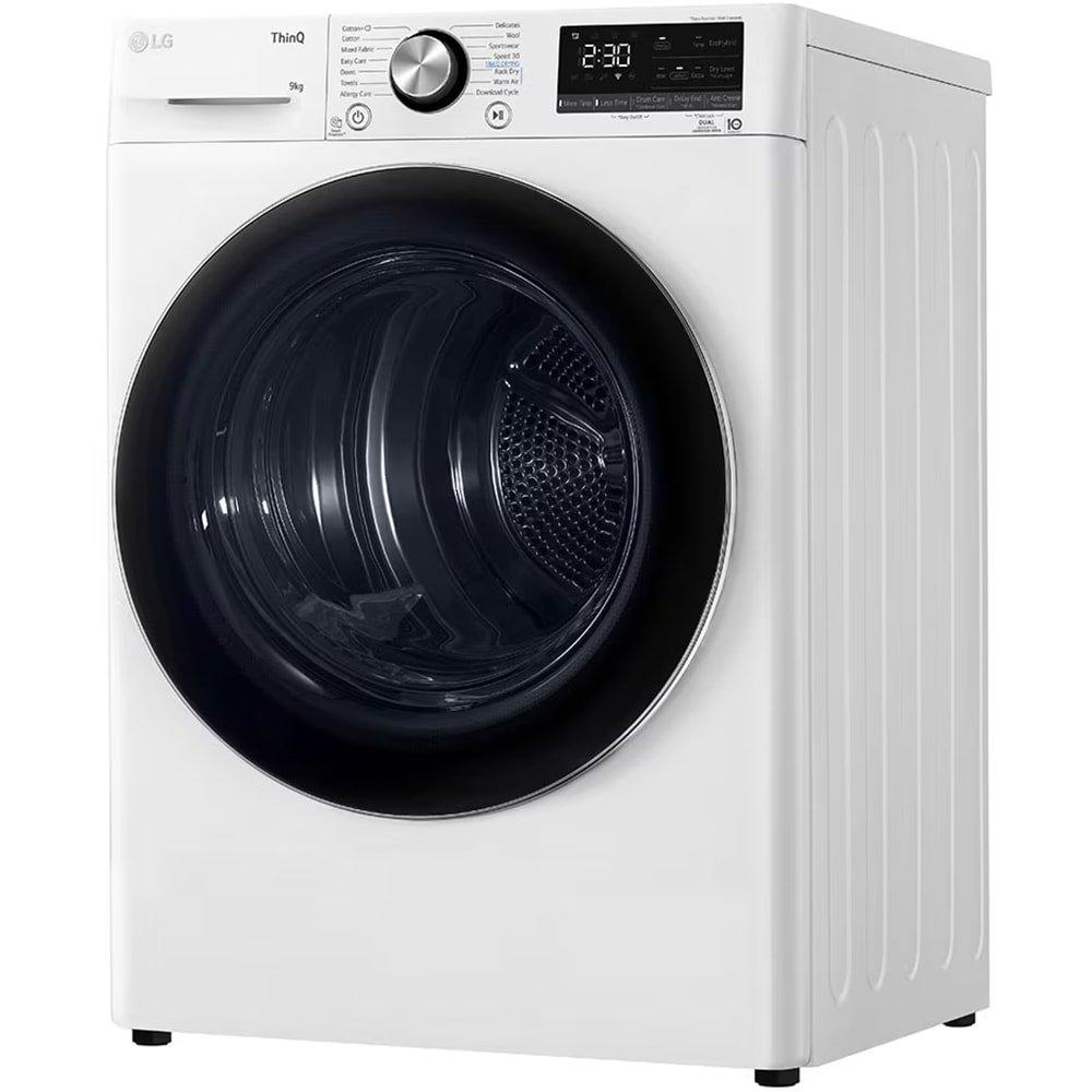 Uscator de rufe LG RH90V9AV2N, SmartThinQ, Condensare si pompa de caldura, 9Kg, 15 programe, Clasa A+++, alb