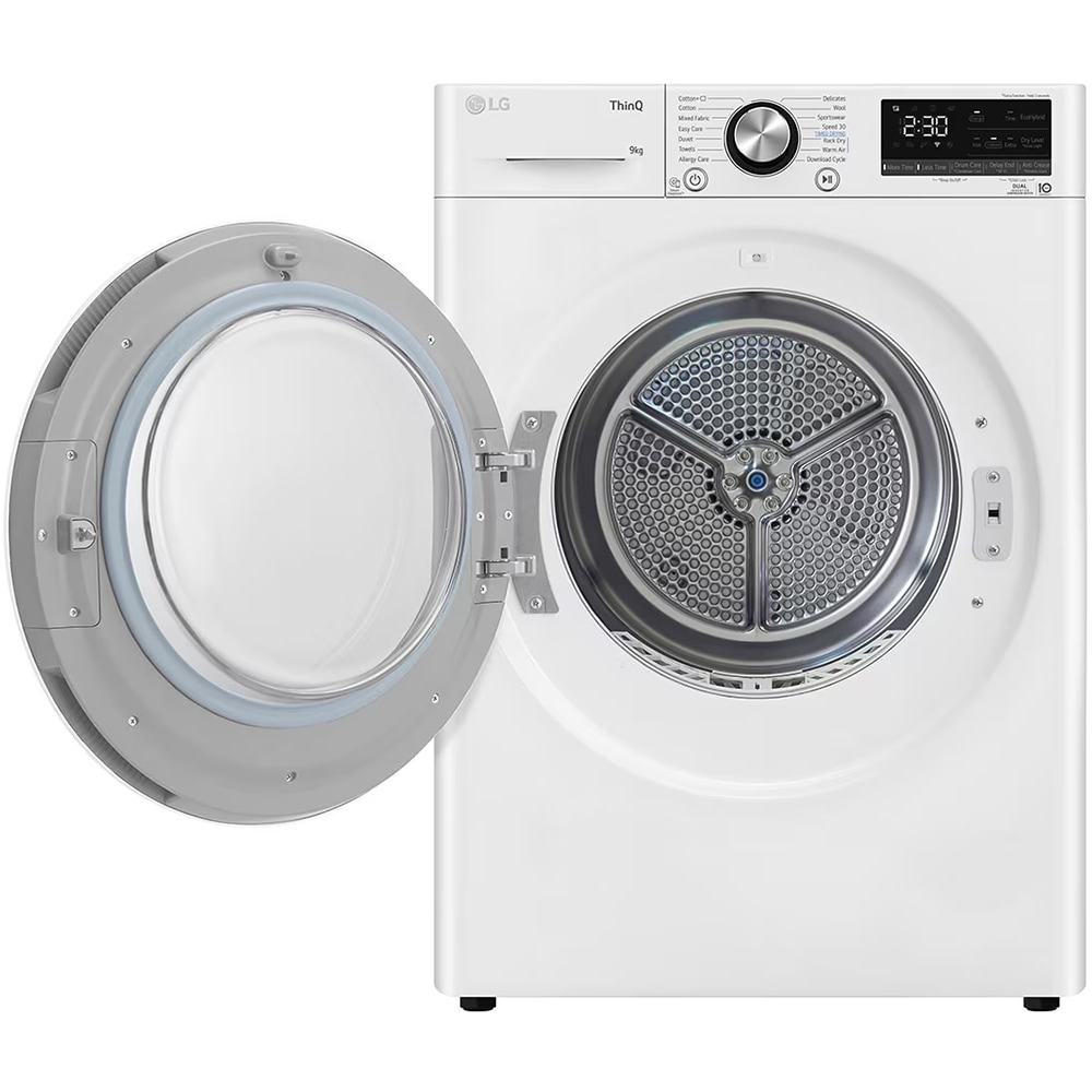 Uscator de rufe LG RH90V9AV2N, SmartThinQ, Condensare si pompa de caldura, 9Kg, 15 programe, Clasa A+++, alb