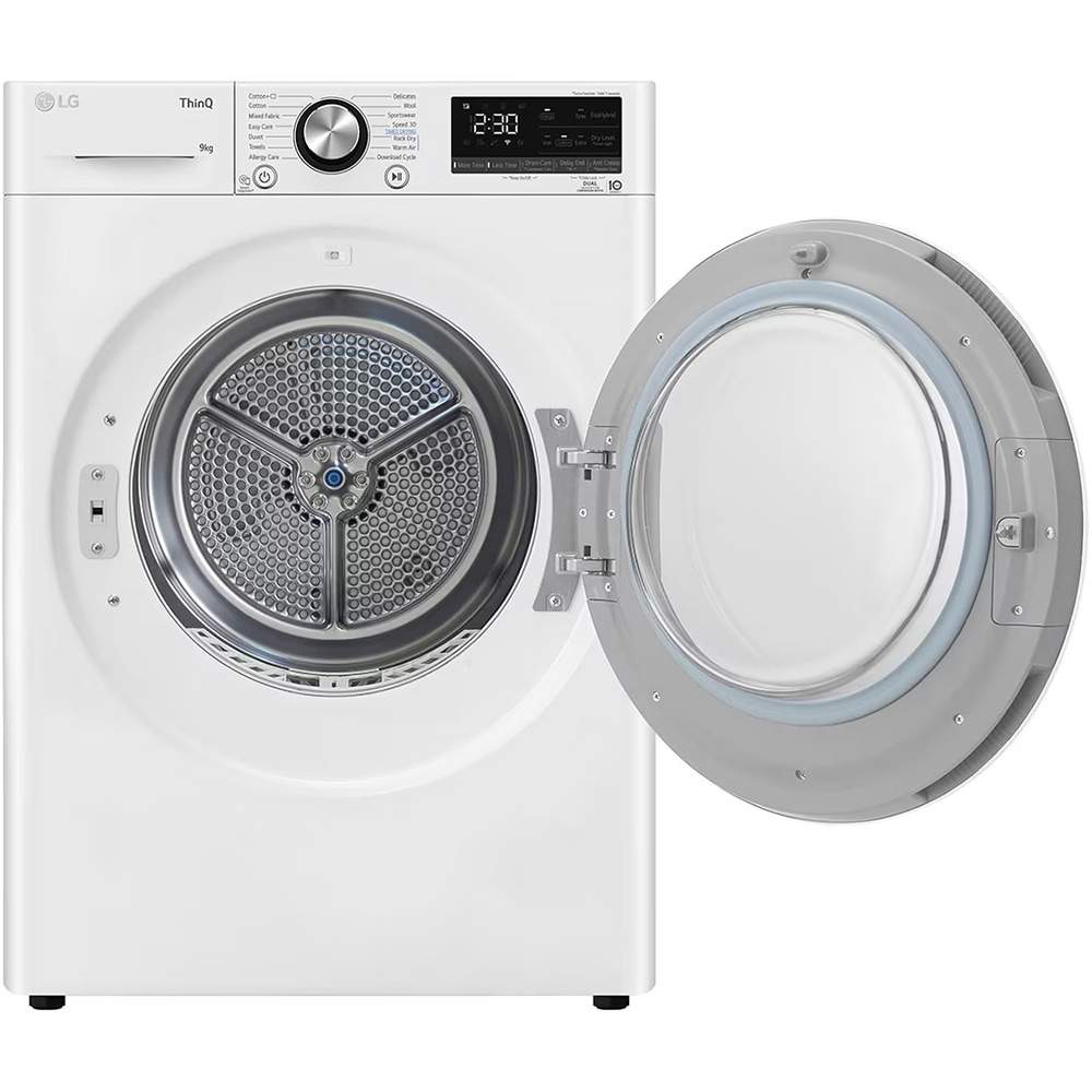 Uscator de rufe LG RH90V9AV2N, SmartThinQ, Condensare si pompa de caldura, 9Kg, 15 programe, Clasa A+++, alb