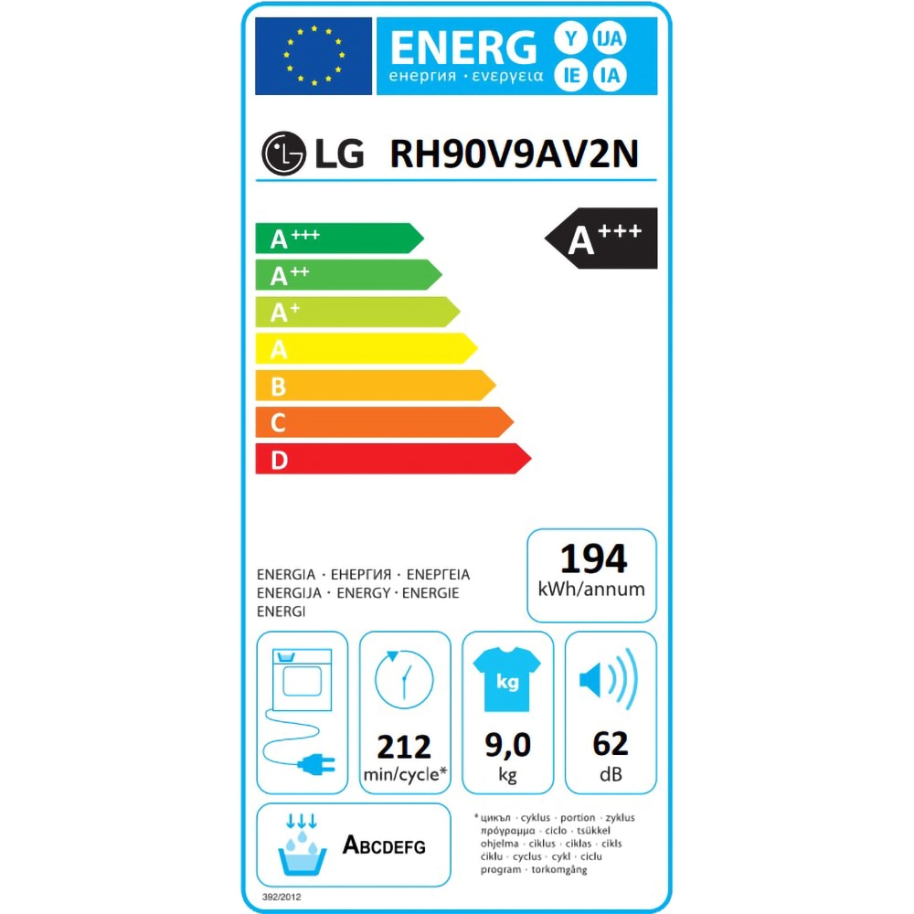 Uscator de rufe LG RH90V9AV2N, SmartThinQ, Condensare si pompa de caldura, 9Kg, 15 programe, Clasa A+++, alb