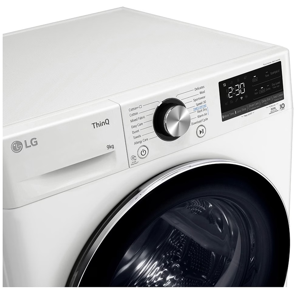 Uscator de rufe LG RH90V9AV2N, SmartThinQ, Condensare si pompa de caldura, 9Kg, 15 programe, Clasa A+++, alb