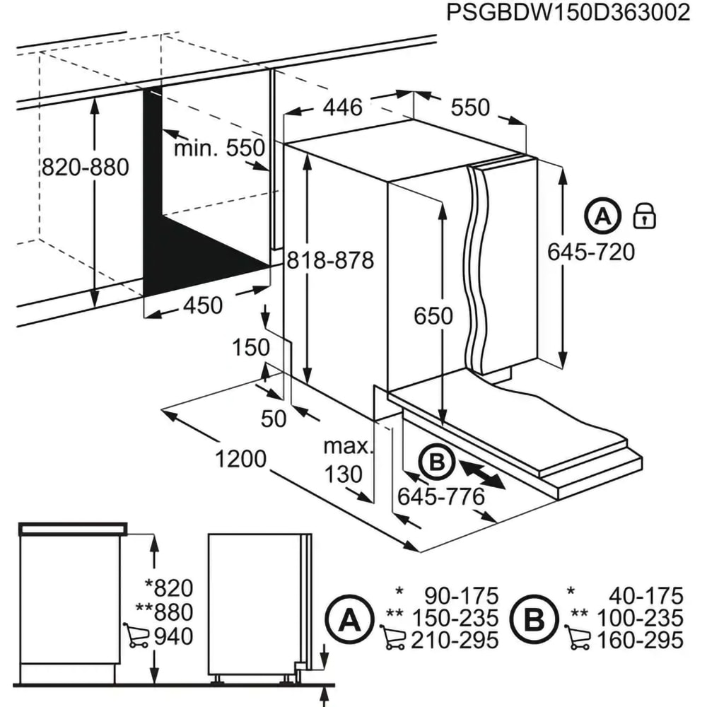 Masina de spalat vase incorporabila ELECTROLUX EEA12100L, 9 seturi, 5 programe, Clasa F, panou comanda negru