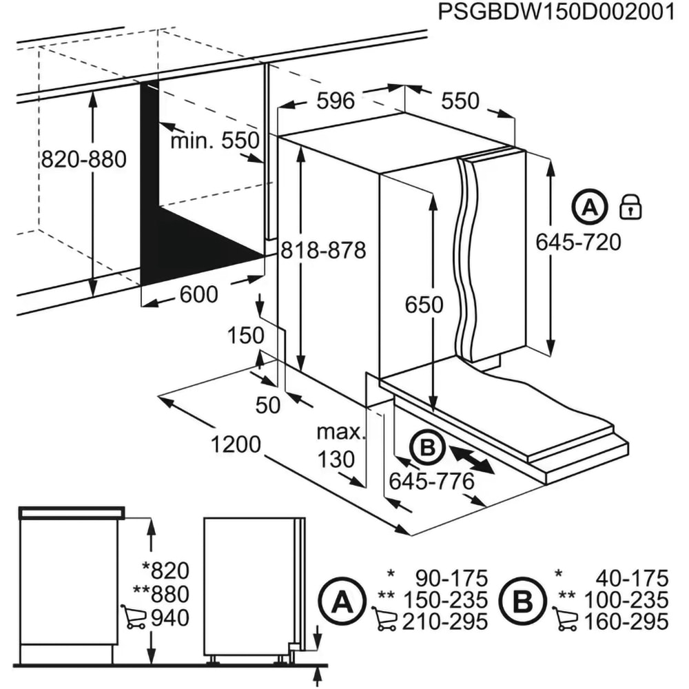 Masina de spalat vase incorporabila ELECTROLUX EEG48300L, 14 seturi, 8 programe, 60 cm, Clasa D, panou comanda negru
