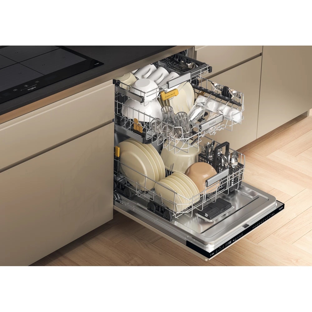 Masina de spalat vase incorporabila WHIRLPOOL W8I HP42 L, MaxiSpace, 6th Sense, 14 seturi, 10 programe, 60 cm, Clasa C, panou comanda negru