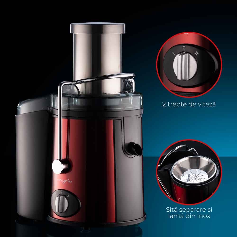 Storcator fructe si legume MYRIA MY4013, 1.1l, 800W, 2 trepte putere, negru-rosu