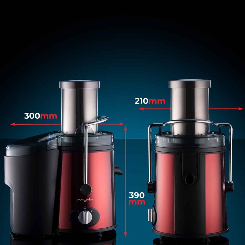 Storcator fructe si legume MYRIA MY4013, 1.1l, 800W, 2 trepte putere, negru-rosu