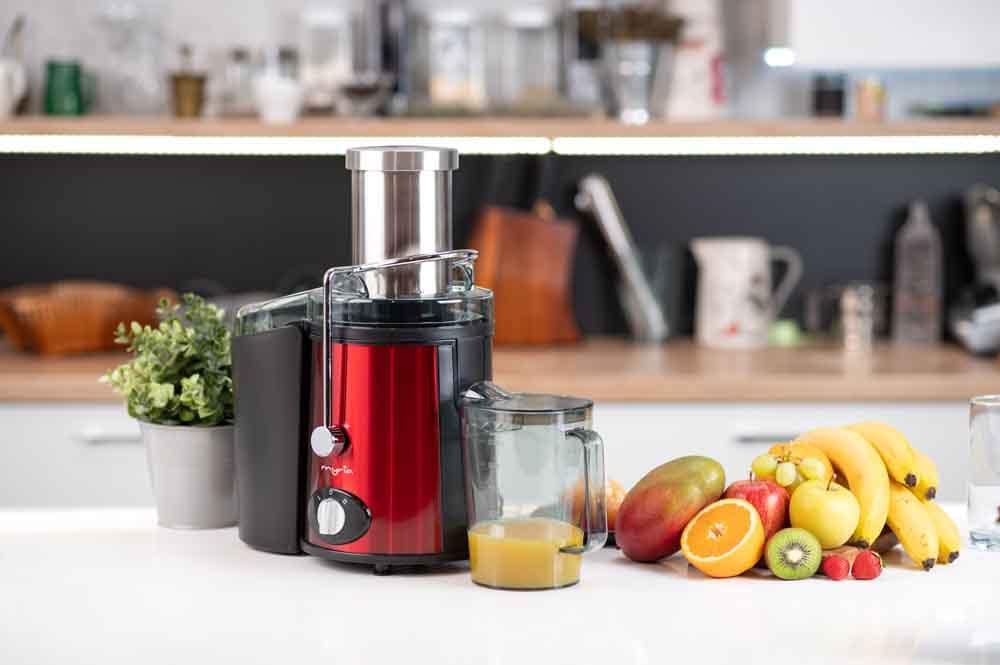 Storcator fructe si legume MYRIA MY4013, 1.1l, 800W, 2 trepte putere, negru-rosu