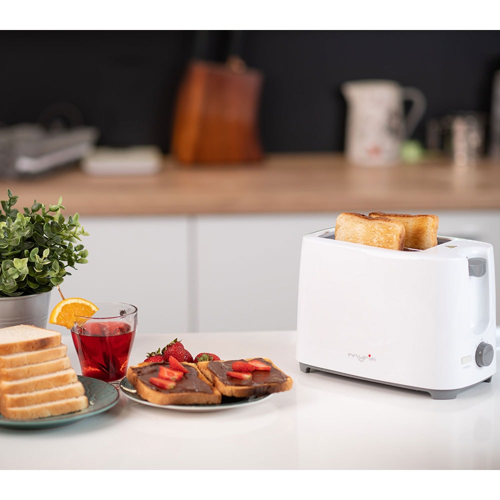 Prajitor de paine MYRIA MY4016, 2 felii, 700W, alb-gri