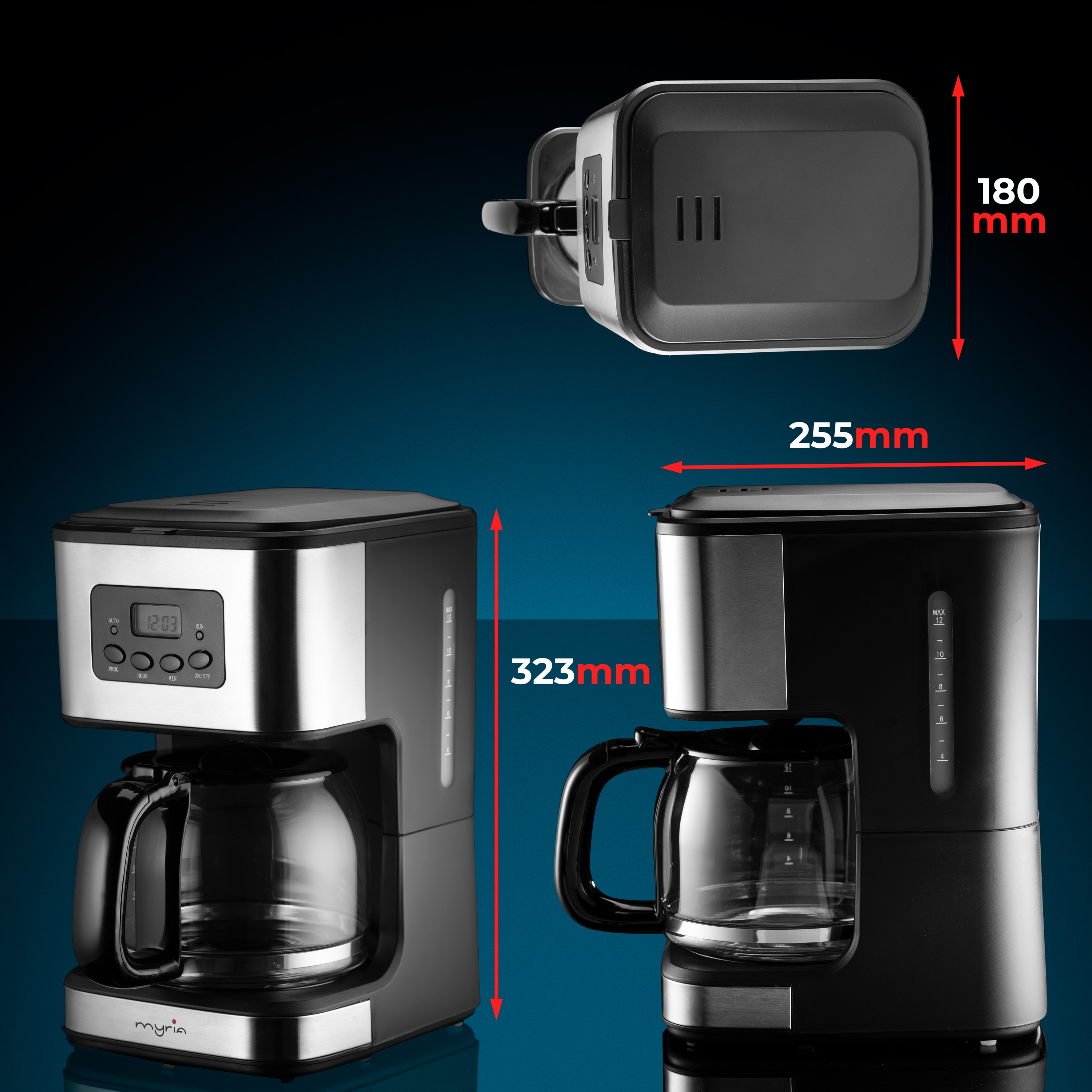 Cafetiera MYRIA MY4118, 1.5l, 900W, 12 cesti, negru-argintiu