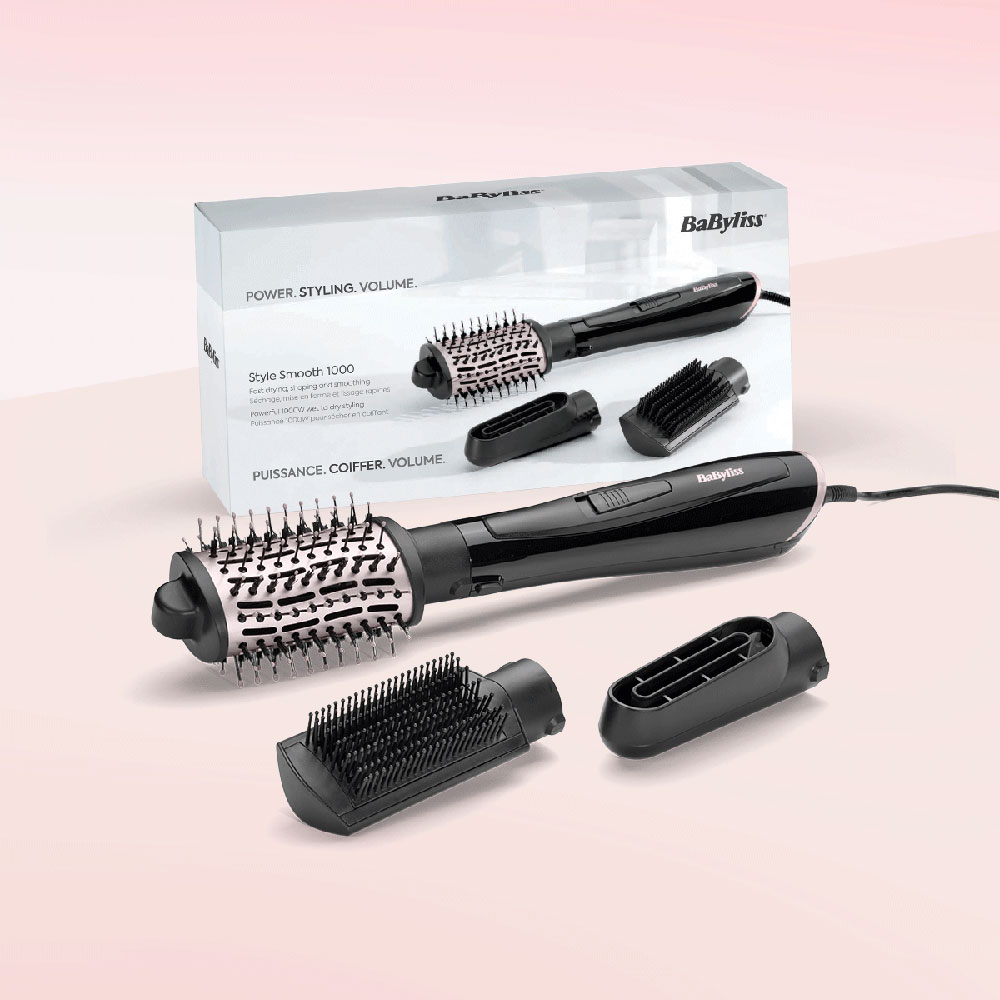 Perie cu aer cald BABYLISS AS128E Style Smooth, 1000W, 2 viteze, 2 trepte de temperatura, Invelis Ceramic, negru
