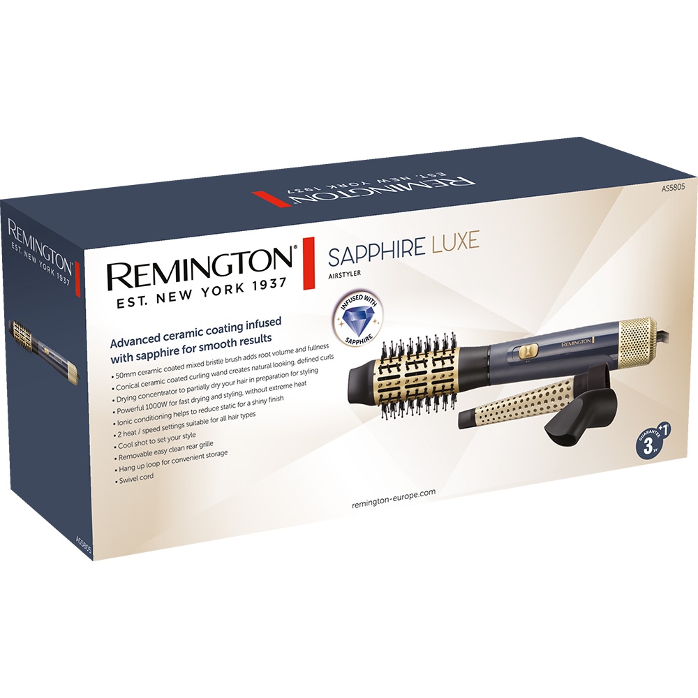 Perie cu aer cald REMINGTON Sapphire Luxe AS5805, 1000W,  2 viteze, 1 treapta temperatura, Invelis Ceramic, albastru