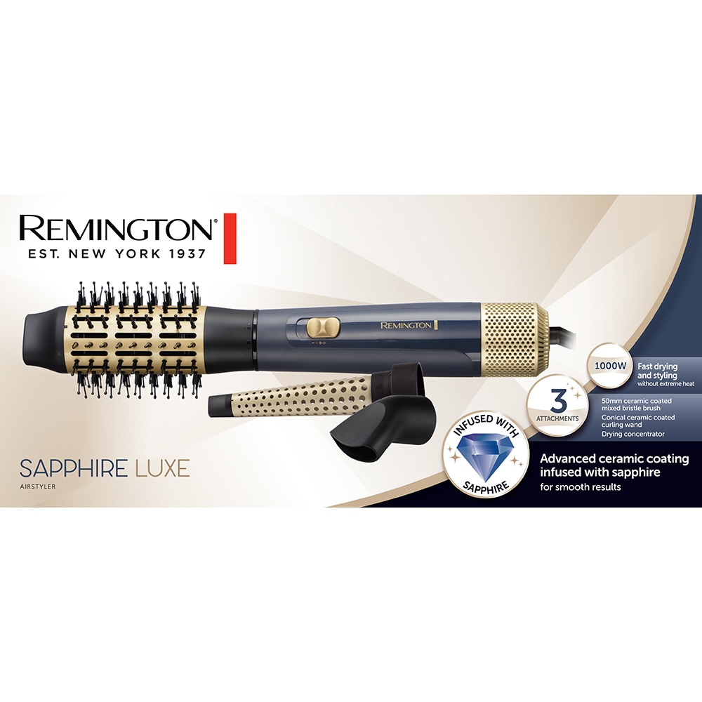 Perie cu aer cald REMINGTON Sapphire Luxe AS5805, 1000W,  2 viteze, 1 treapta temperatura, Invelis Ceramic, albastru