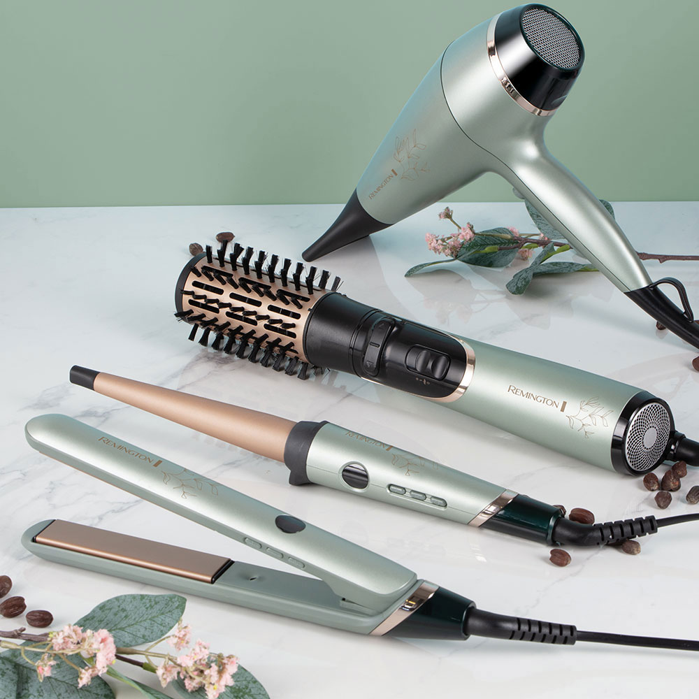 Perie rotativa REMINGTON Botanicals AS5860, 800W, 2 viteze, 2 trepte temperatura, Invelis Ceramic, verde fosforescent