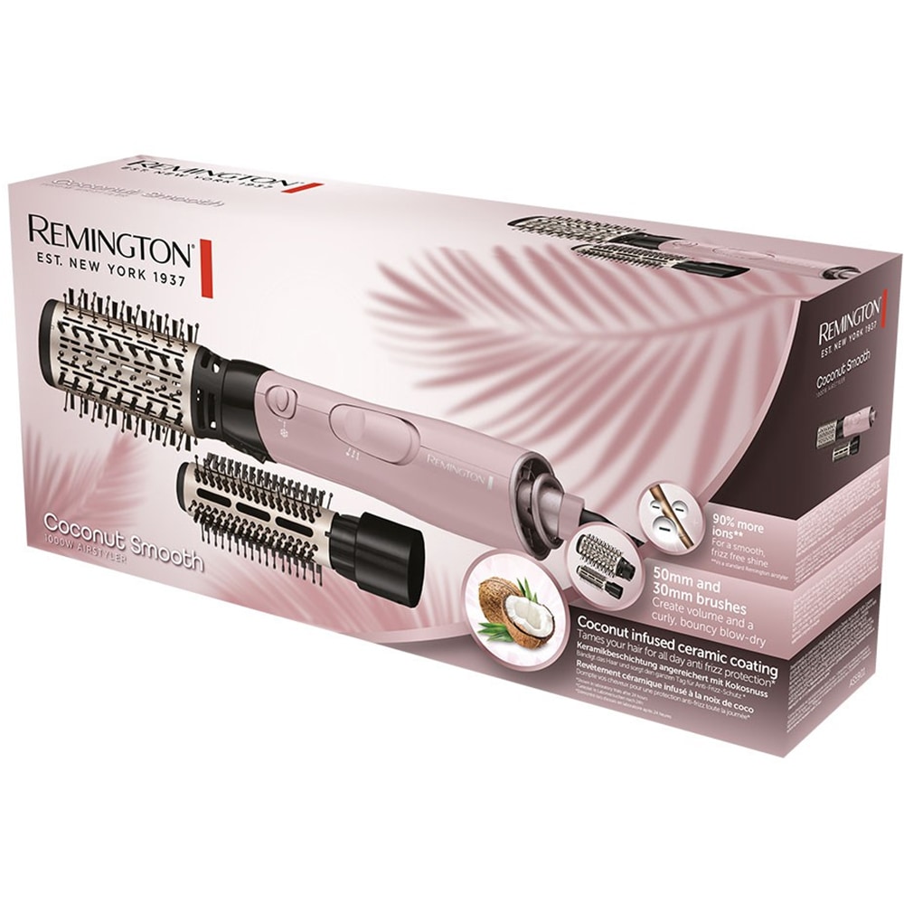 Perie cu aer cald REMINGTON Coconut Smooth AS5901, 1000W, 2 viteze, 2 trepte temperatura, Invelis Ceramic, roz