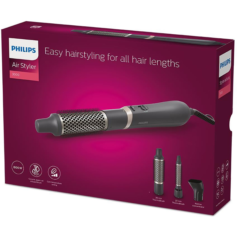 Perie cu aer cald PHILIPS Essential BHA301/00, 800W, 2 viteze, 3 treapte temperatura, Invelis Ceramic, negru