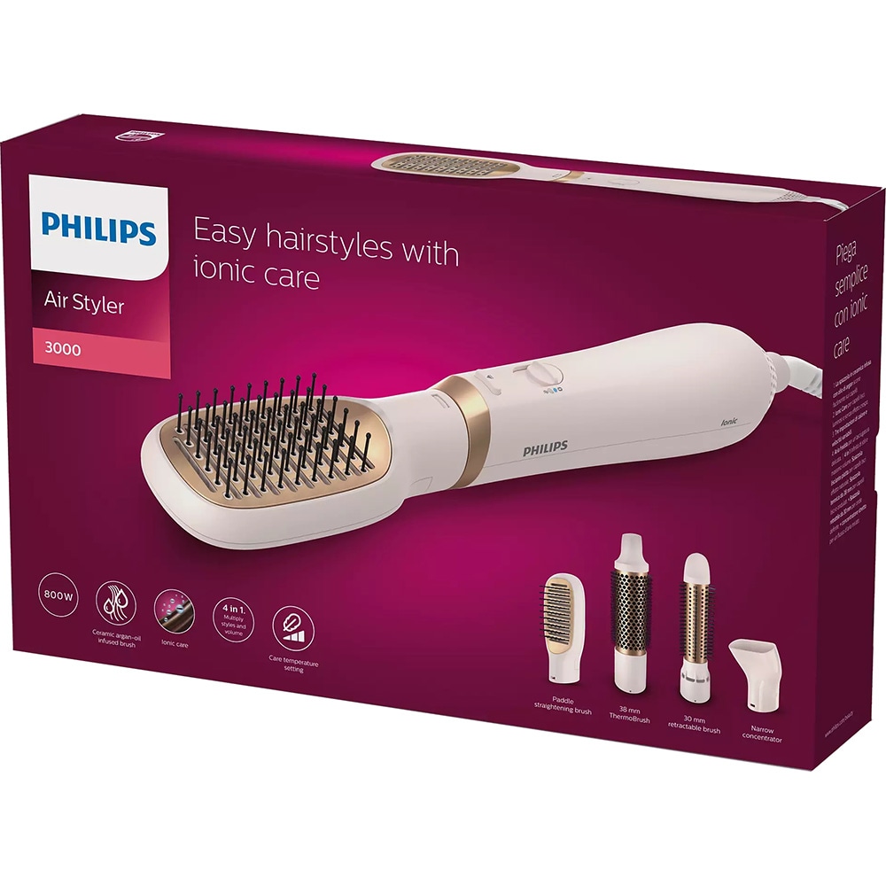 Perie cu aer cald PHILIPS Ionic BHA310/00, 800W, 2 viteze, 3 treapte de temperatura, invelis Ceramic, roz