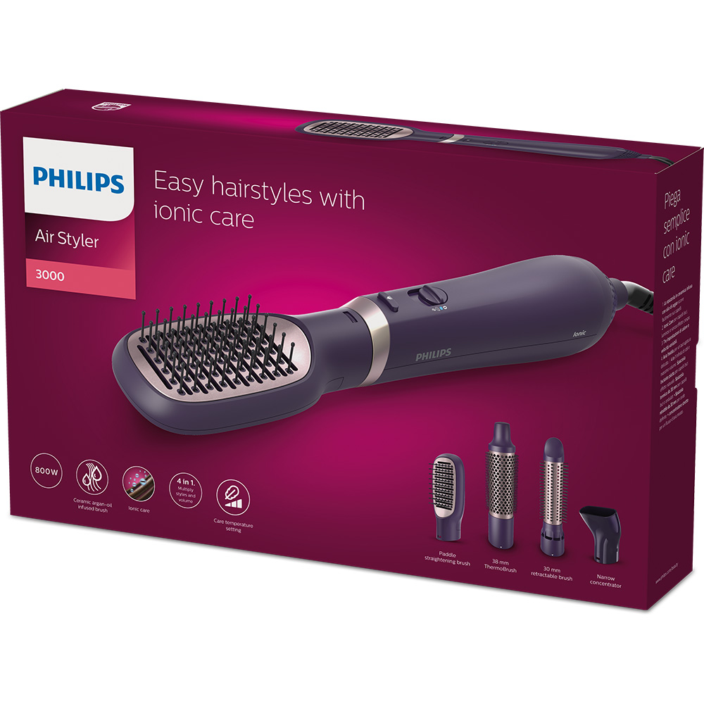 Perie cu aer cald PHILIPS Essential BHA313/00, 800W, 2 viteze, 3 trepte temperatura, Invelis Ceramic, mov